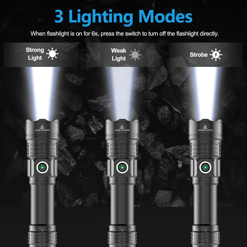 Tactical LED Flashlight 2000LM USB-C Rechargeable Zoomable Tactical Flashlight Qst