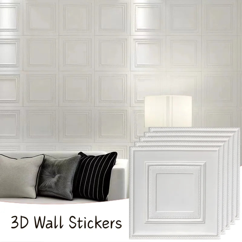 Self-Adhesive Foam Wall Panels 35x35cm – Waterproof PVC Tiles Foam Wall Panels Qme 35cmX35cm 5pcs white
