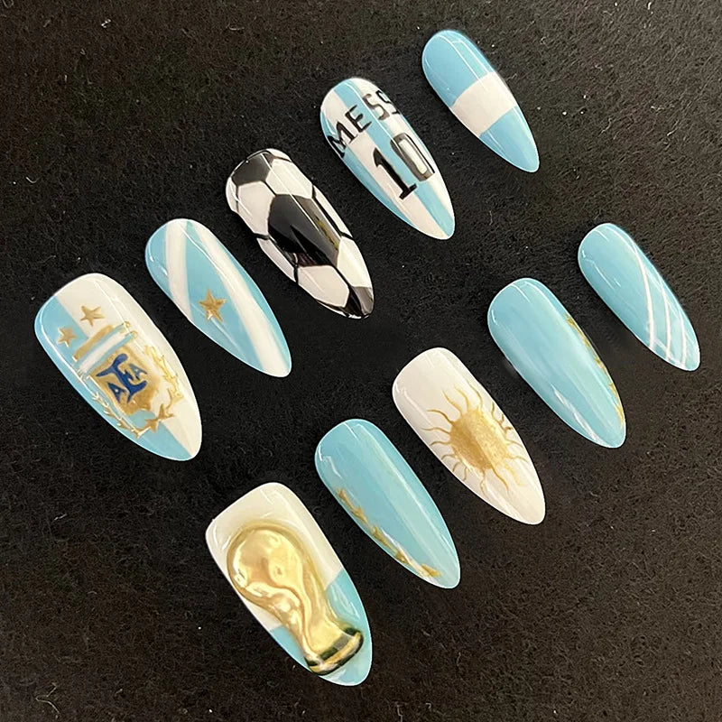 Argentina Flag Almond Press-On False Nails | ABS Nail Tips Press-On False Nails Qme