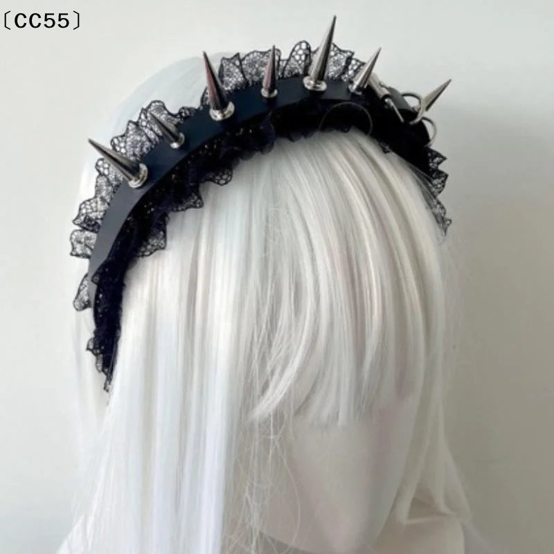 Gothic Punk Lace Rivet Headband – Cosplay Hair Accessory Lace Rivet Headband Qst