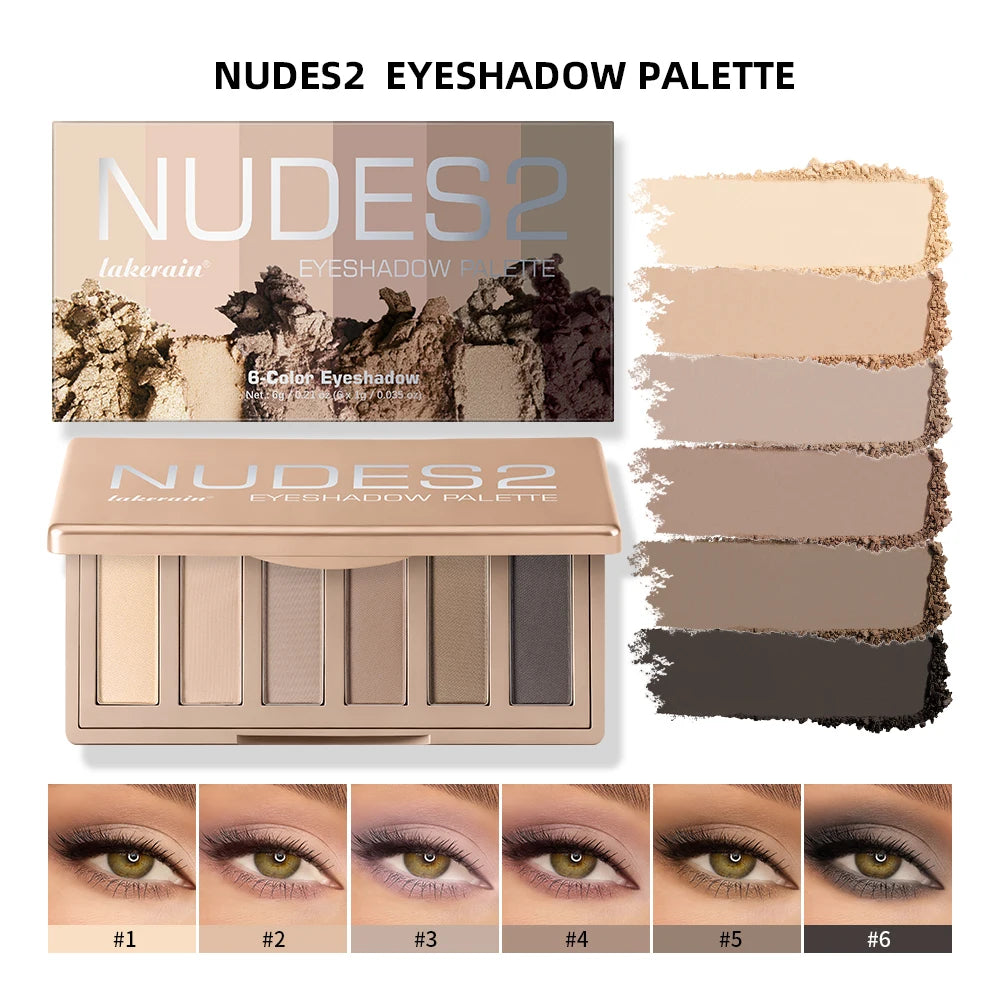 Lakerain 6-Color Eyeshadow Palette – Nude Smokey Matte & Highlight Eyeshadow Palette Qst multicolor