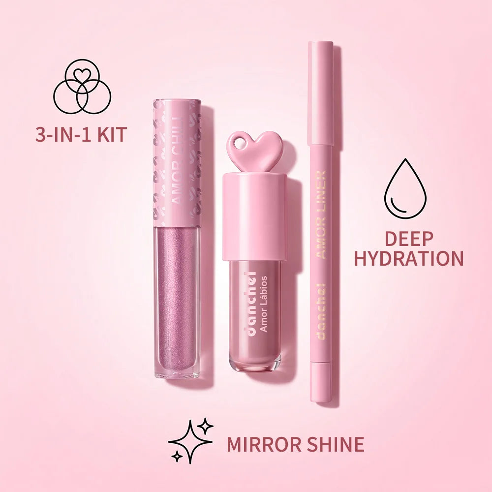 Mirror Lip Gloss Kit – Liner, Gloss & Shimmer with Vitamin E Lip Gloss Set Qst