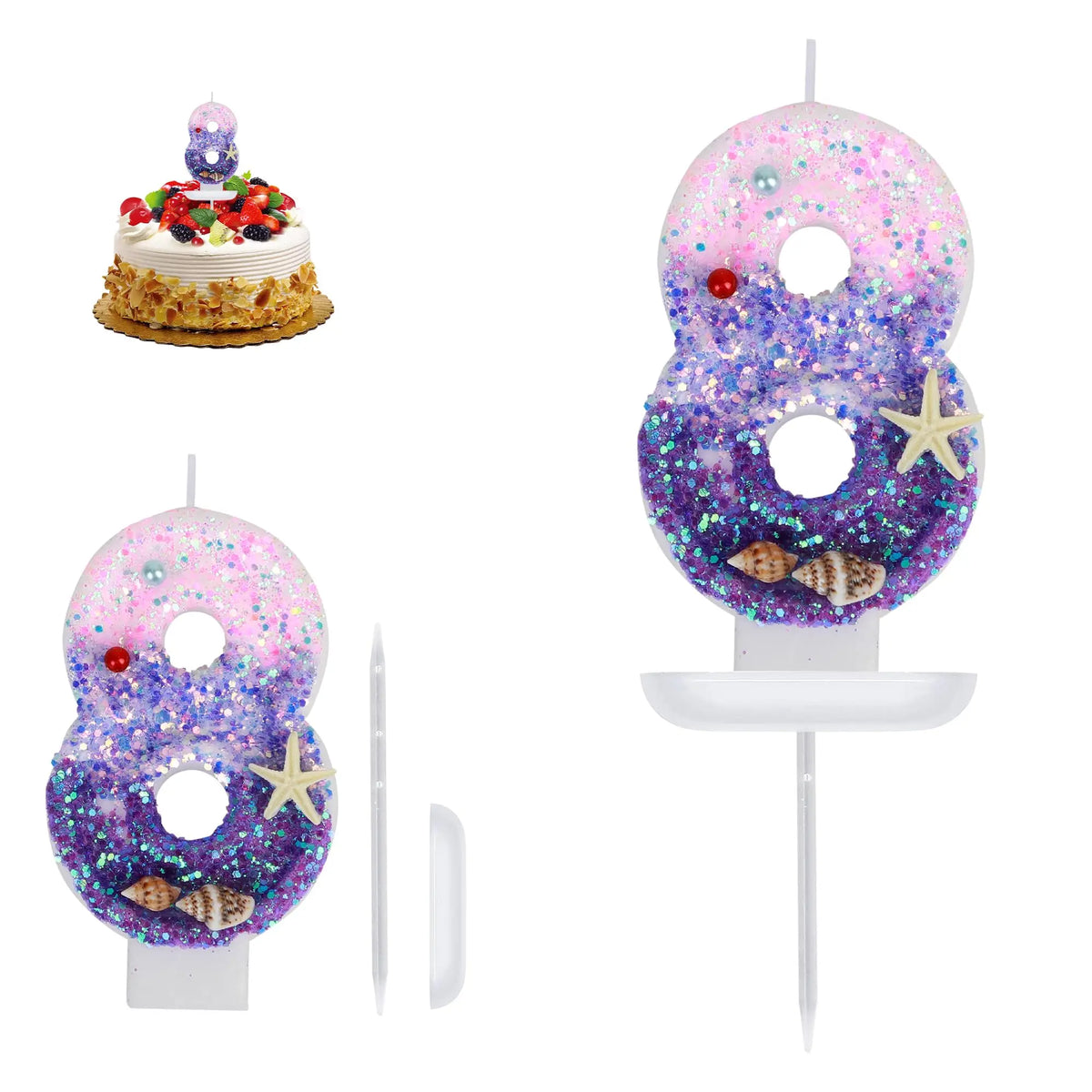 Pink Mermaid Number Birthday Candle – Ocean Beach Cake Topper Birthday Cake Candle Qst seas and oceans8
