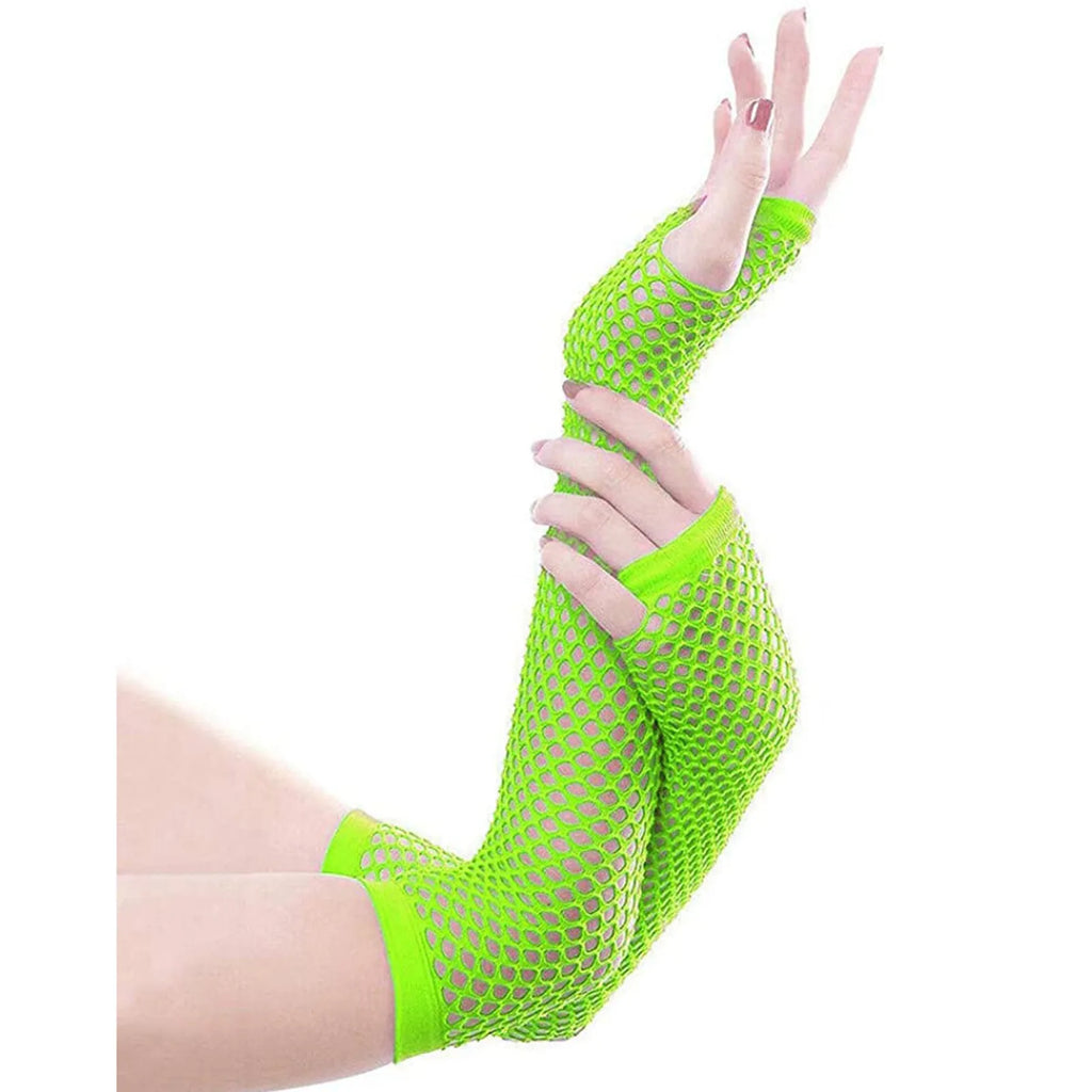 Colorful Fishnet Fingerless Long Gloves | Party & Costume Fingerless Fishnet Gloves Qme Green