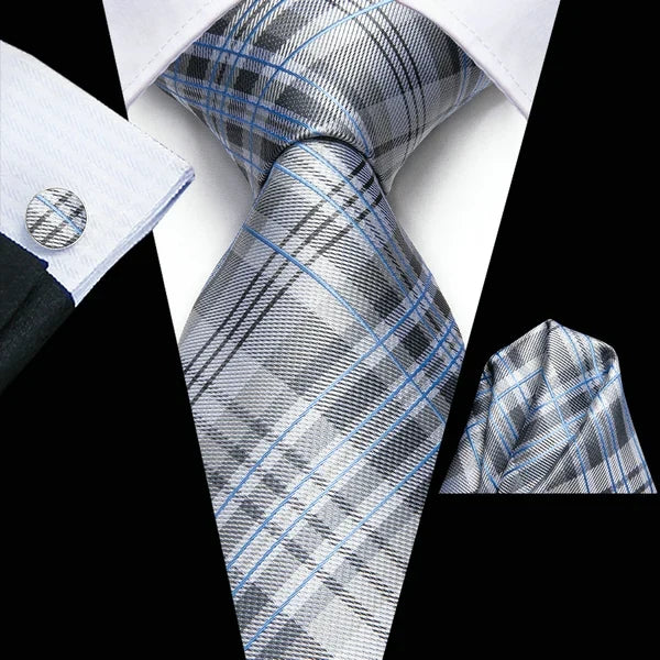 Men's Silk Necktie Pocket Square Cufflinks 3-Piece Set Formal Accessory Set Qme DPTH-LDSN3443