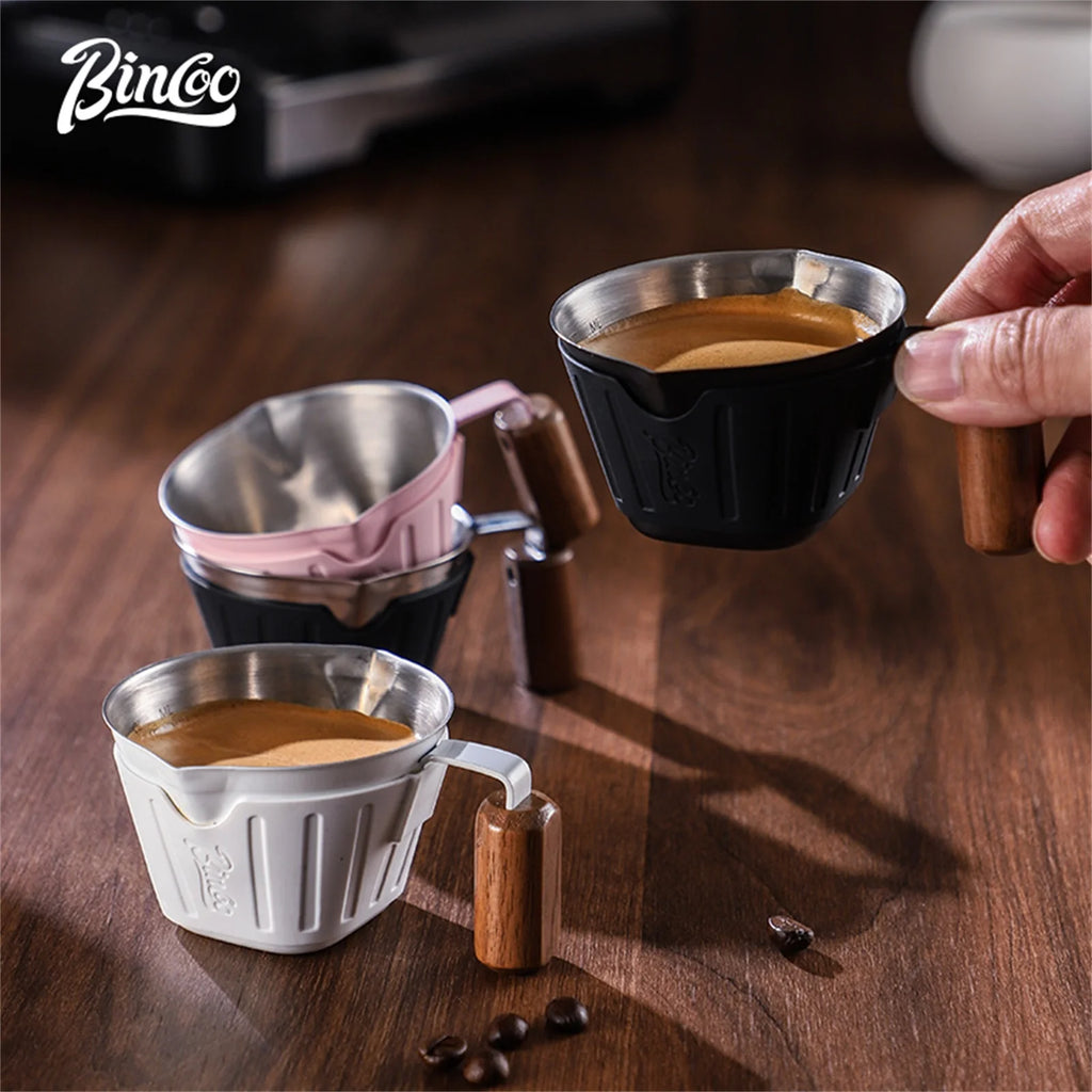Bincoo 90ml Dual Spout Coffee Measuring Cup – Wooden Handle Coffee Measuring Cup Qst