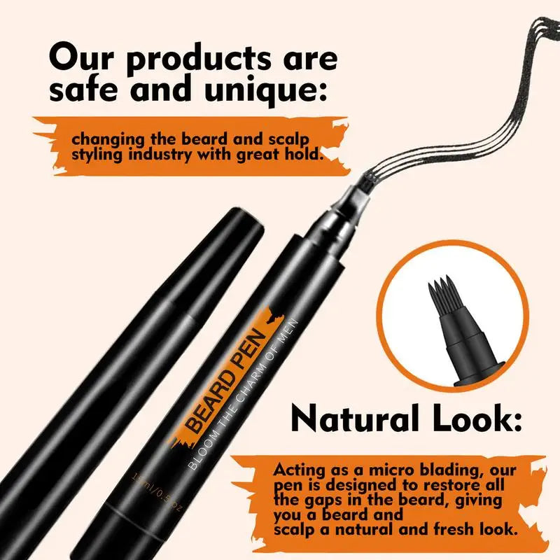 Beard Filler Pen for Men – 4-Tip Detailing, Black & Brown Beard Filler Pen Qme