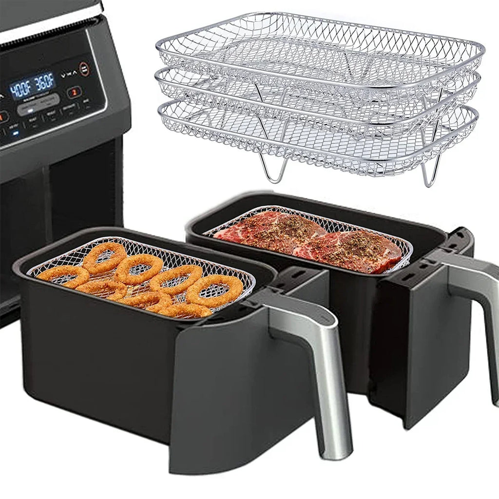 3-Tier Stackable Stainless Steel Air Fryer Rack Set | 3.7–4.2Qt Air Fryer Rack Set Qme