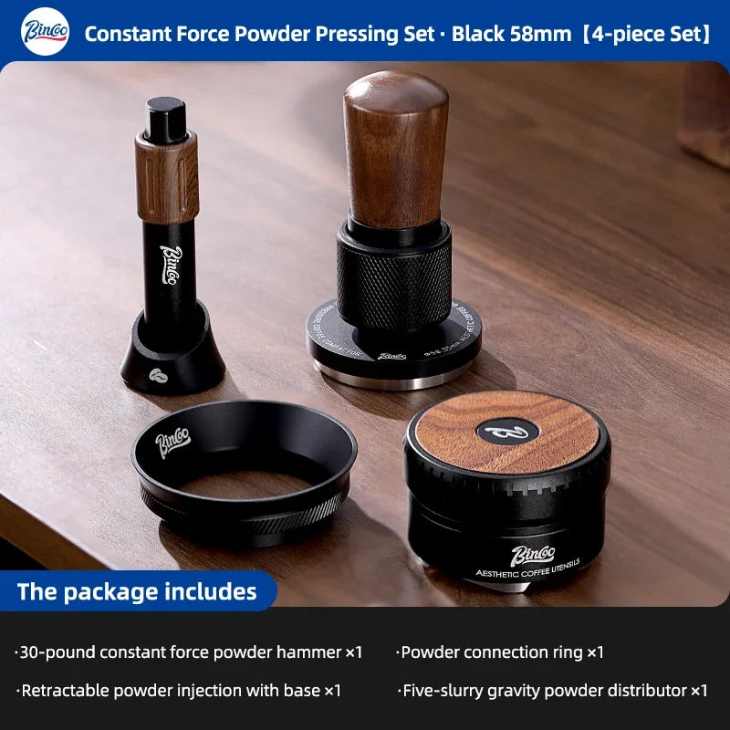 Bincoo 58mm Auto-Leveling Coffee Tamper – 5-Blade Wood Handle Espresso Tamper Qst Black 4pcs B