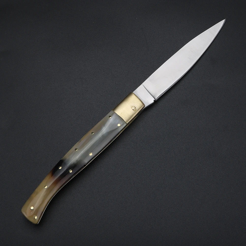 Yak Horn Folding Knife Damascus Steel – Italian Style EDC Folding Pocket Knife Qst B 1 pcs