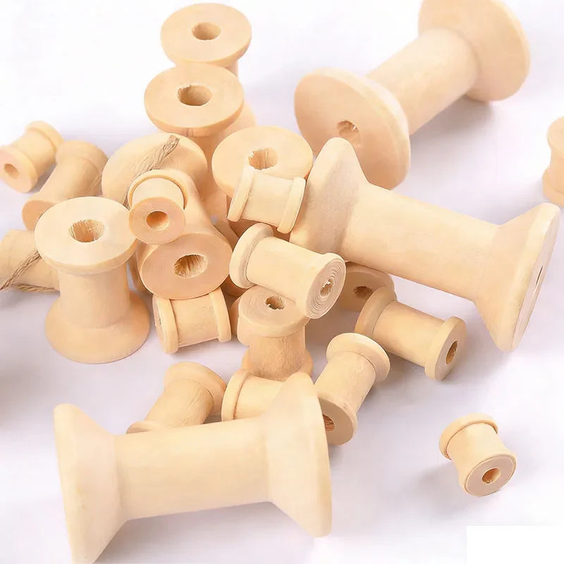 Vintage Natural Wooden Thread Spools & Empty Bobbins for Crafts Wooden Thread Spools Qme