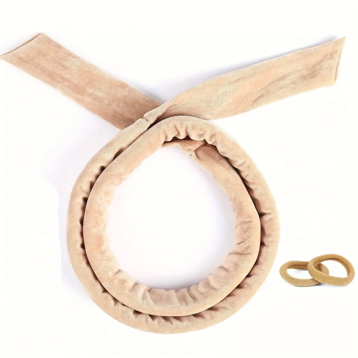 Heatless Curling Rod Headband – No Heat Curl Ribbon & Scrunchies Heatless Hair Curler Qme Beige