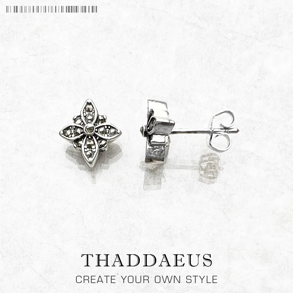 Marcasite Black Star Stud Earrings | 925 Sterling Silver Stud Earrings Qme Default Title