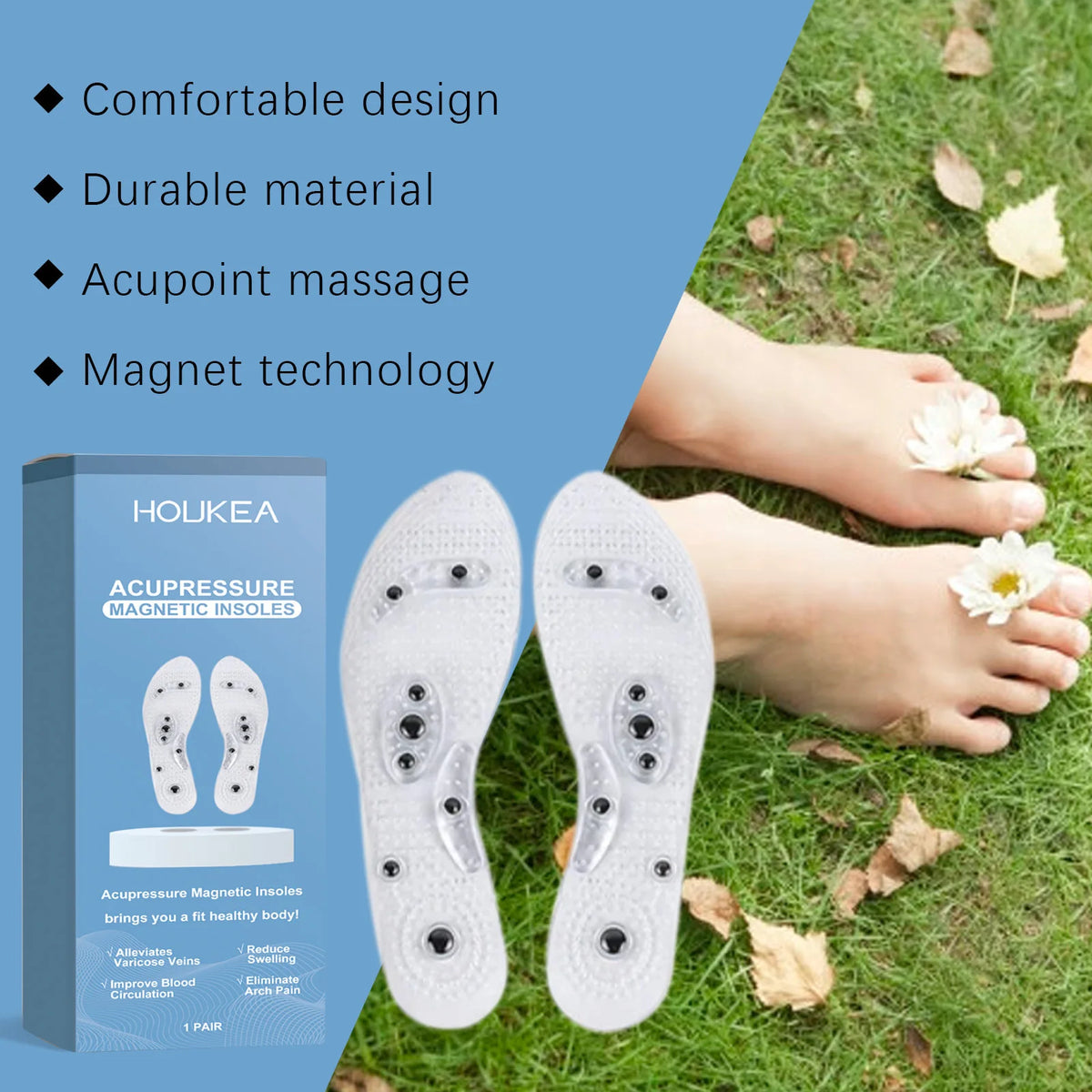 Acupressure Magnetic Insoles – Foot Massage Comfort Shoe Pads Acupressure Insoles Qst