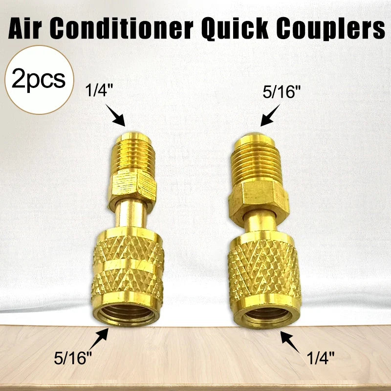 Brass R410a Vacuum Pump Adapter 5/16 SAE to 1/4 SAE Coupler 2pk HVAC Brass Adapter Qme