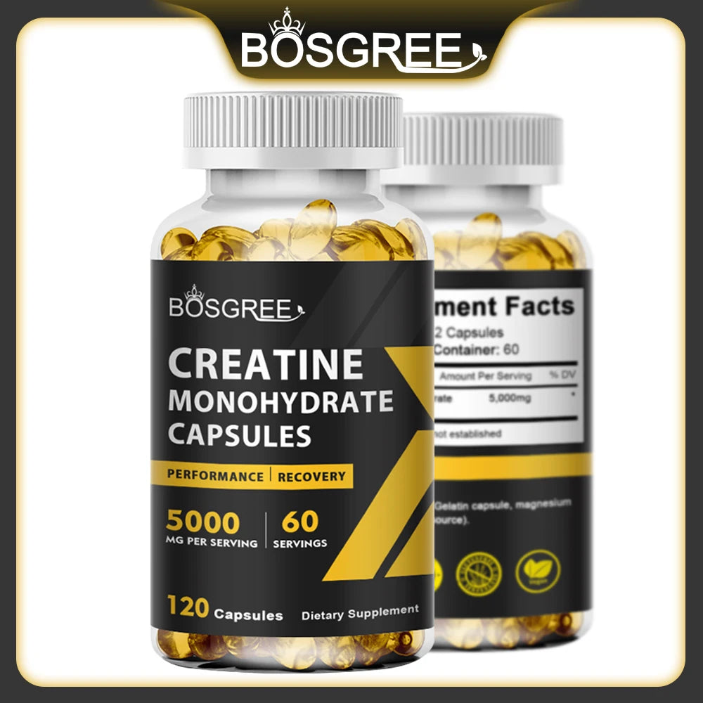BOSGREE Creatine Monohydrate Capsules – Muscle & Energy Creatine Supplement Qst