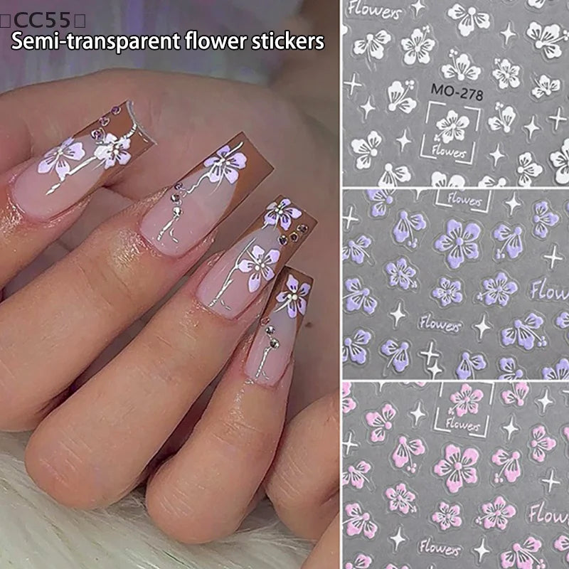5D Embossed Flower Nail Stickers – Floral Petal Designs Nail Art Stickers Qst