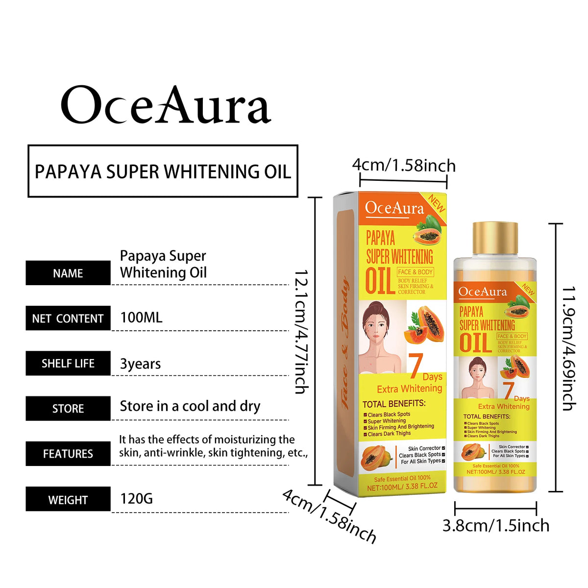 OCEAURA Papaya Brightening Face & Body Oil 3.38 oz Brightening Body Oil Qst
