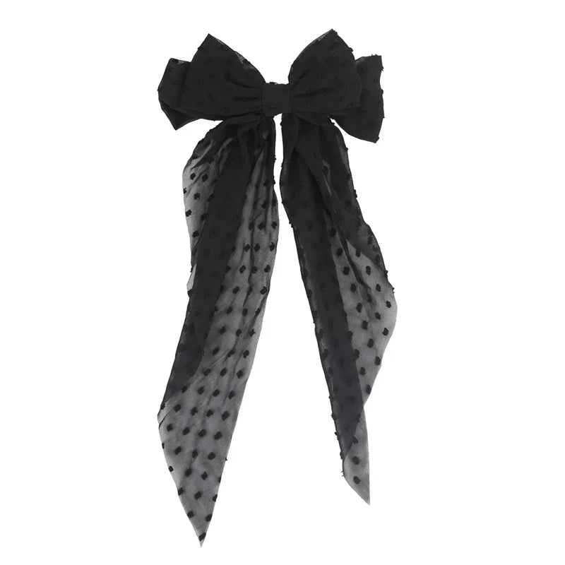 Black Chiffon Large Bow Hair Clip – Elegant Bowknot Hairpin Bow Hair Clip Qme black One Size