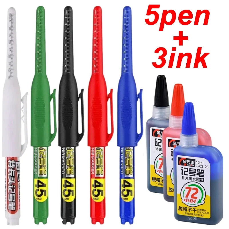 Waterproof Deep Hole Marker Pen – Tile & Carpentry | Qme Deep Hole Marker Pen Qme 5 pens 3 inks mix