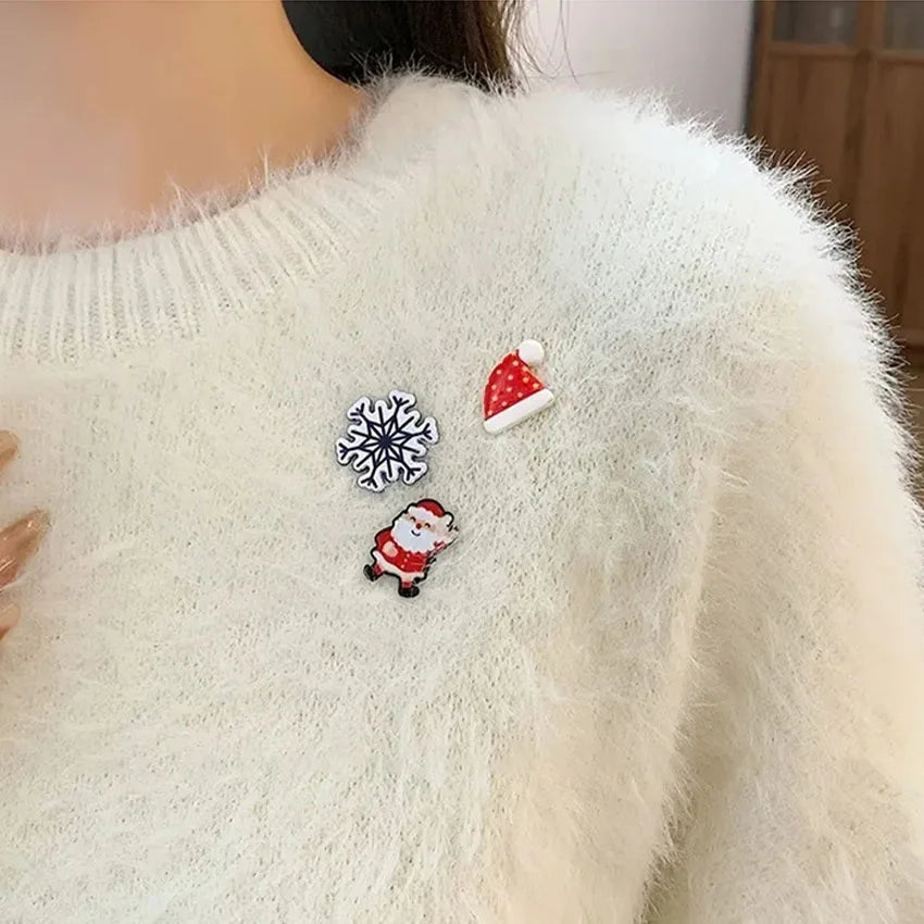 6-Piece Christmas Brooch Set – Santa, Reindeer & Snowman Fashion Brooch Set Qst