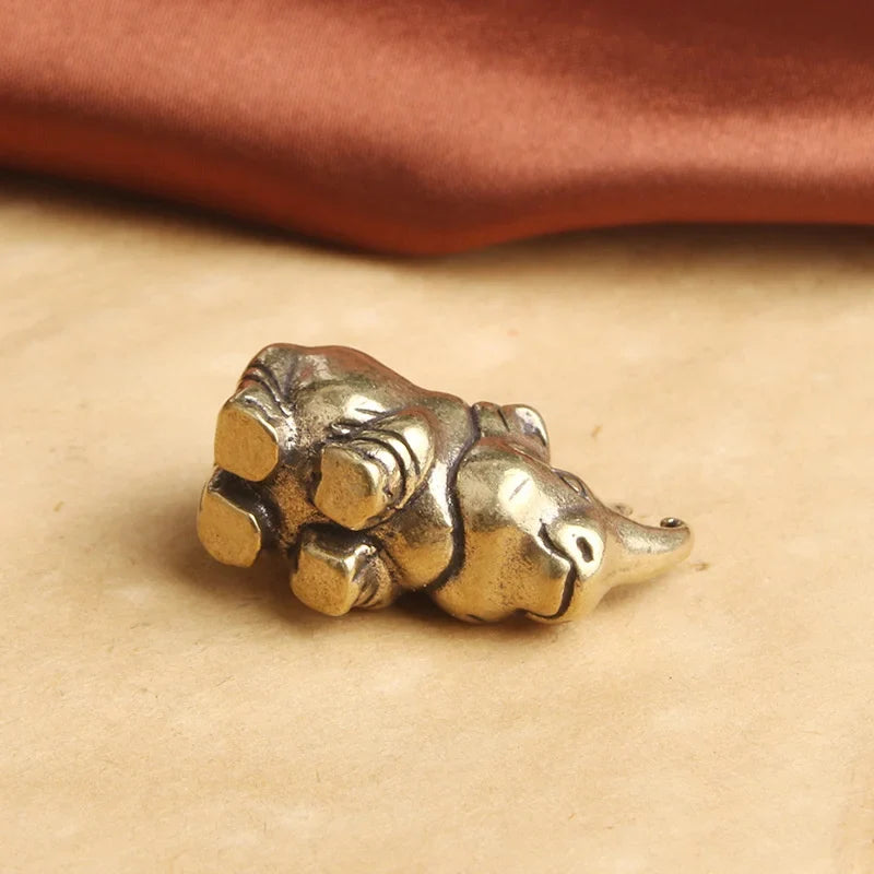 Antique Solid Brass Rhinoceros Figurine Desktop Decor Brass Animal Figurine Qme