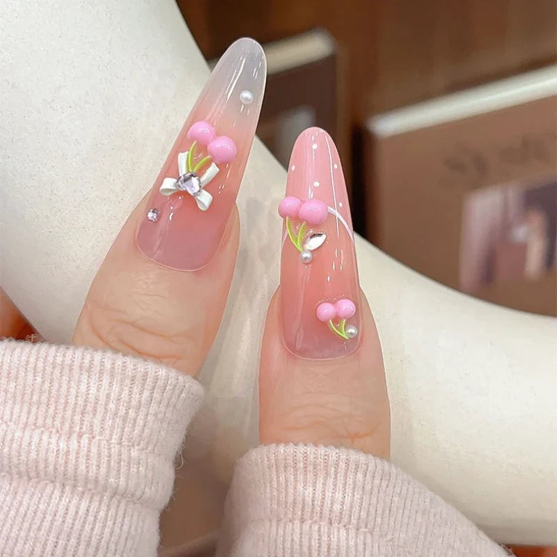 3D Resin Pink Cherry Nail Charms – Fruit Nail Art, 50pcs Nail Art Charms Qme