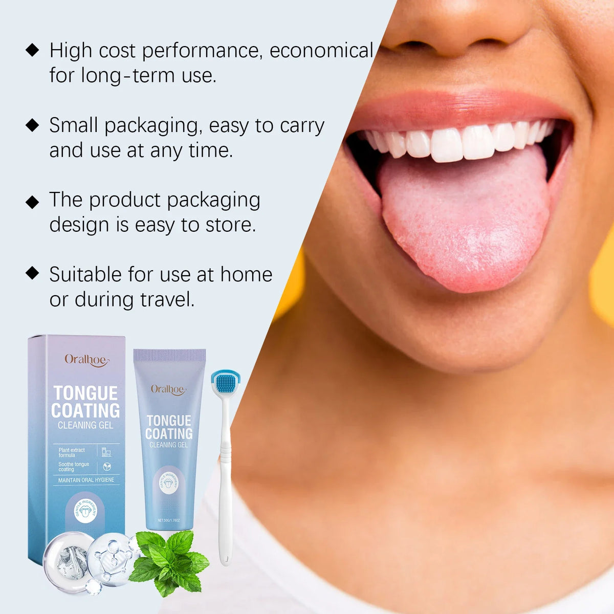 Tongue Cleaner & Coating Gel Set for Fresh Breath | Qme Tongue Scraper Set Qme