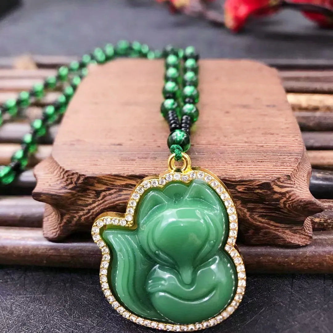 Green Jade Buddha Pendant Necklace – Maitreya Amulet Pendant Necklace Qme