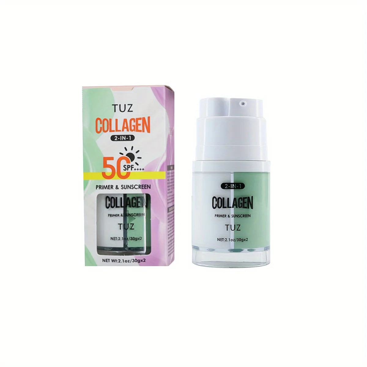 TUZ Collagen 2-in-1 Face Primer & SPF 50 Sunscreen Face Primer Sunscreen Qst light green