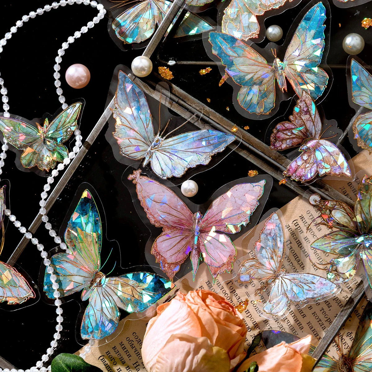 PET Butterfly Stickers Transparent Waterproof Decals DIY Scrapbook Decorative Craft Stickers Qme