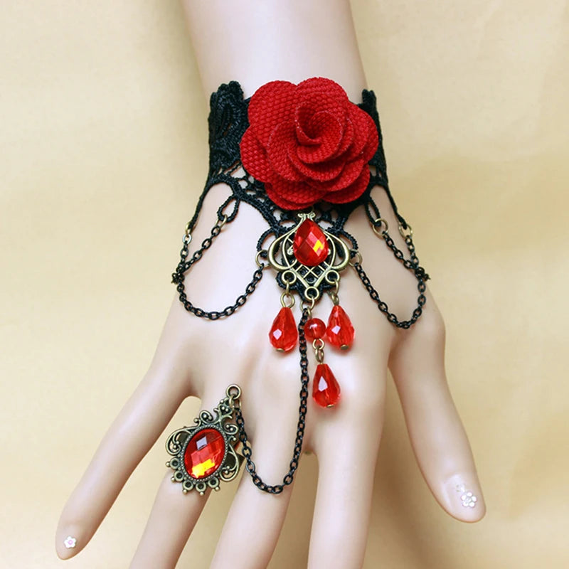 Women's Steampunk Fingerless Gloves – Victorian Lace Wrist Cuff Costume Wrist Gloves Qst