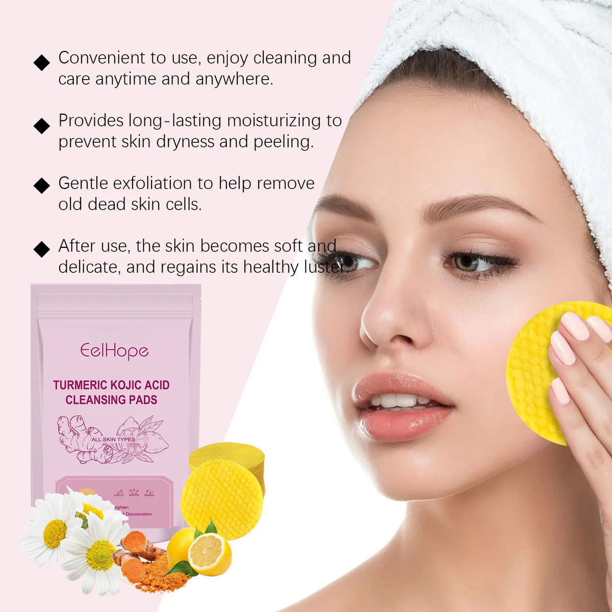 Turmeric Kojic Acid Exfoliating Cleansing Pads – Brightening Face Exfoliating Cleansing Pads Qst