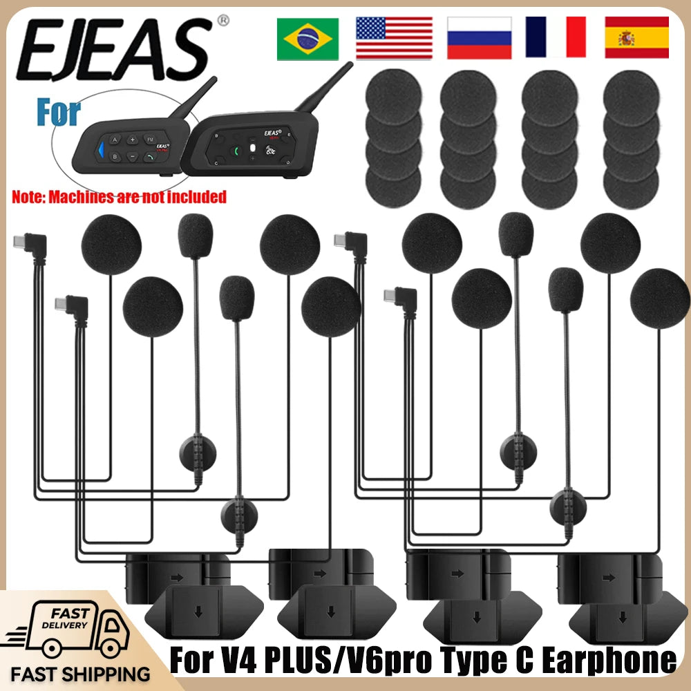 EJEAS Helmet Headset Type-C for V6 PRO+ V4 PLUS Speaker Mic Helmet Intercom Headset Qst
