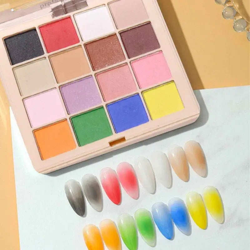 Gradient Nail Powder Palette – 16 Glitter Pigment Colors Nail Art Powder Set Qme
