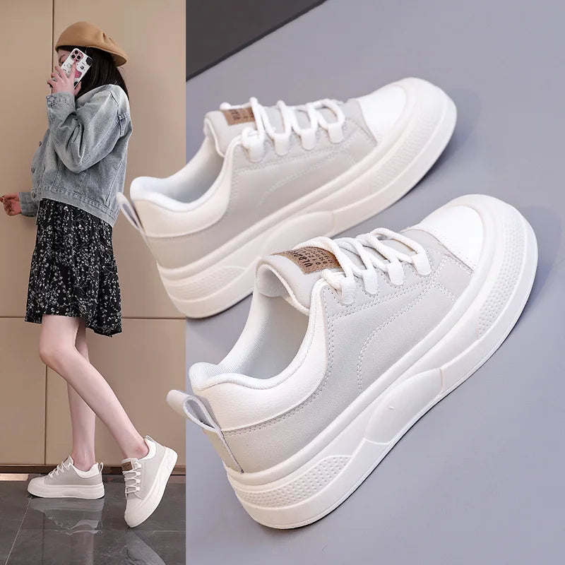 Women's Platform Lace-Up Sneakers – Soft Non-Slip Walking Shoes Platform Sneakers Qst