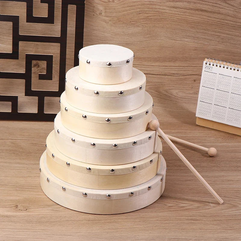Kids Frame Drum Set with Wood Stick | Beech & Sheepskin Hand Drum Kids Drum Set Qme