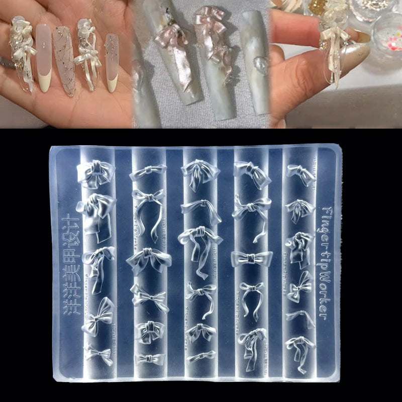 3D Bow Silicone Nail Art Mold – DIY Ribbon Bowknot Manicure Silicone Nail Mold Qst