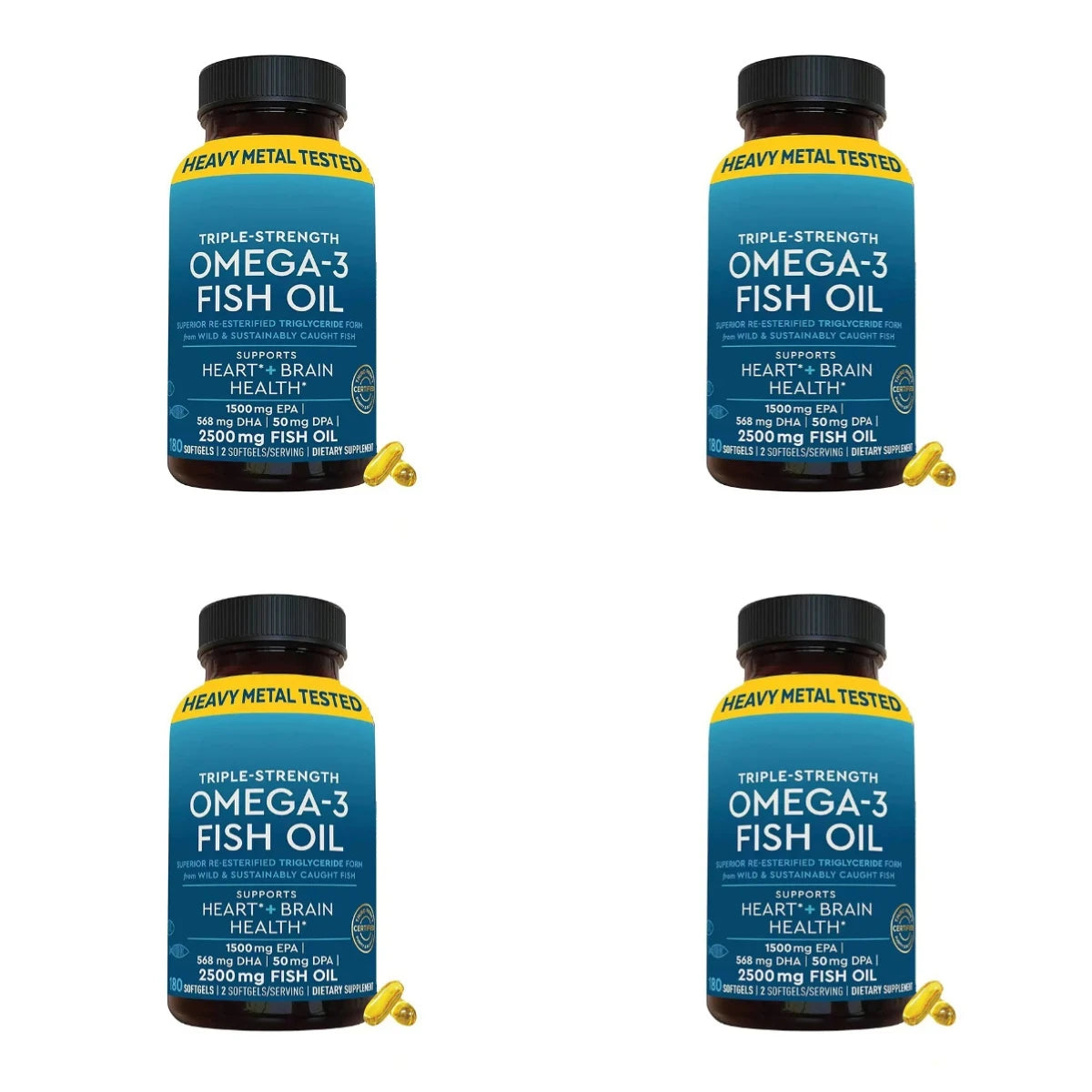 Omega-3 Fish Oil 2500mg Softgels | EPA DHA DPA | 180 Count Omega-3 Supplement Qst 4 bottles 720capsule