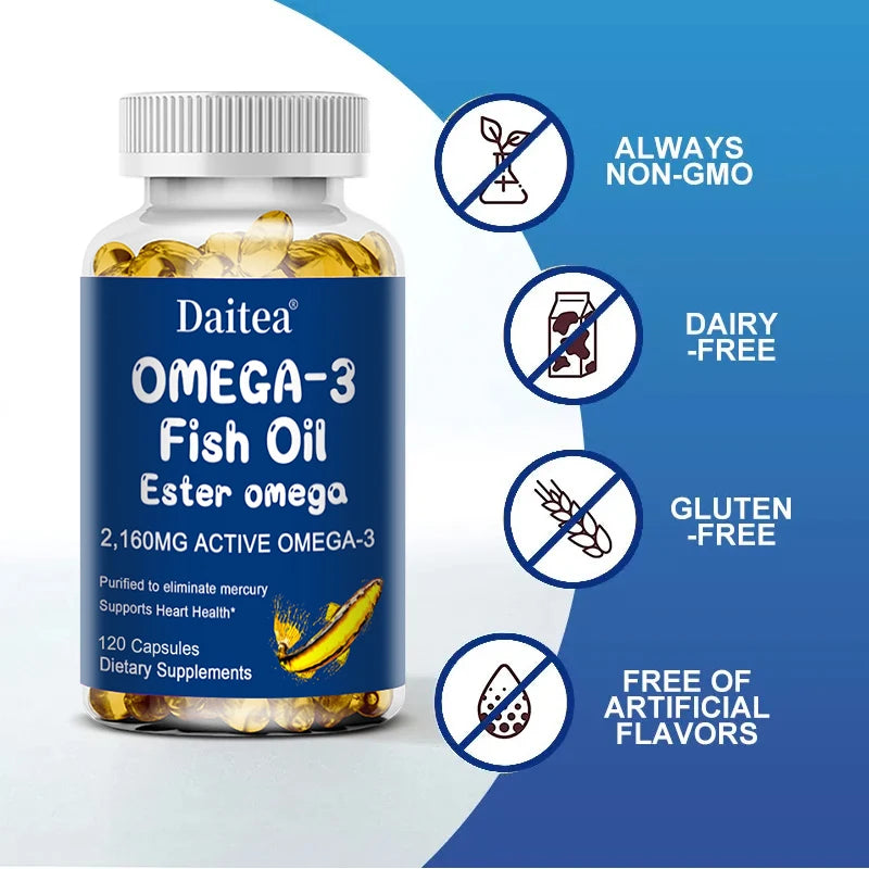 Wild Caught Omega-3 Fish Oil 3600mg – High EPA & DHA, Non-GMO Omega-3 Supplement Qst