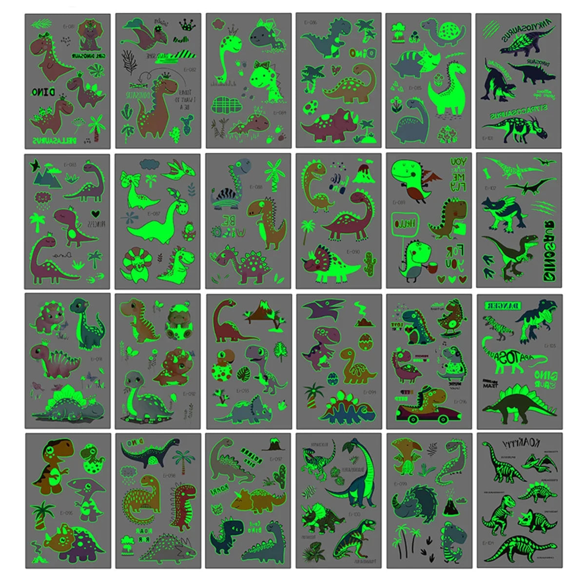 Glow in the Dark Dinosaur Temporary Tattoos – 24 Sheets Temporary Tattoos Qme 24 Kinds Dinosaurs