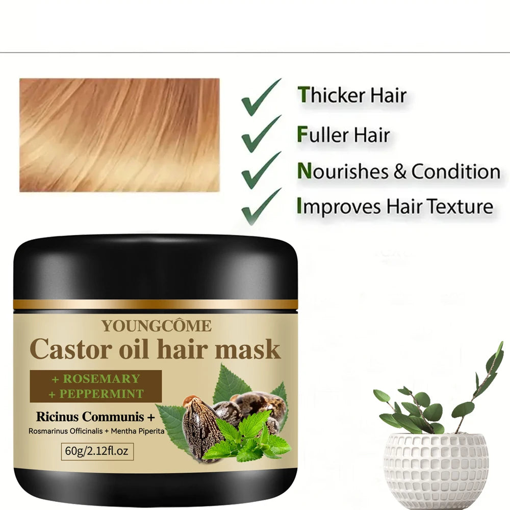 YOUNGCOME Rosemary Castor Oil Hair Mask – Moisturizing Scalp Hair Care Mask Qst