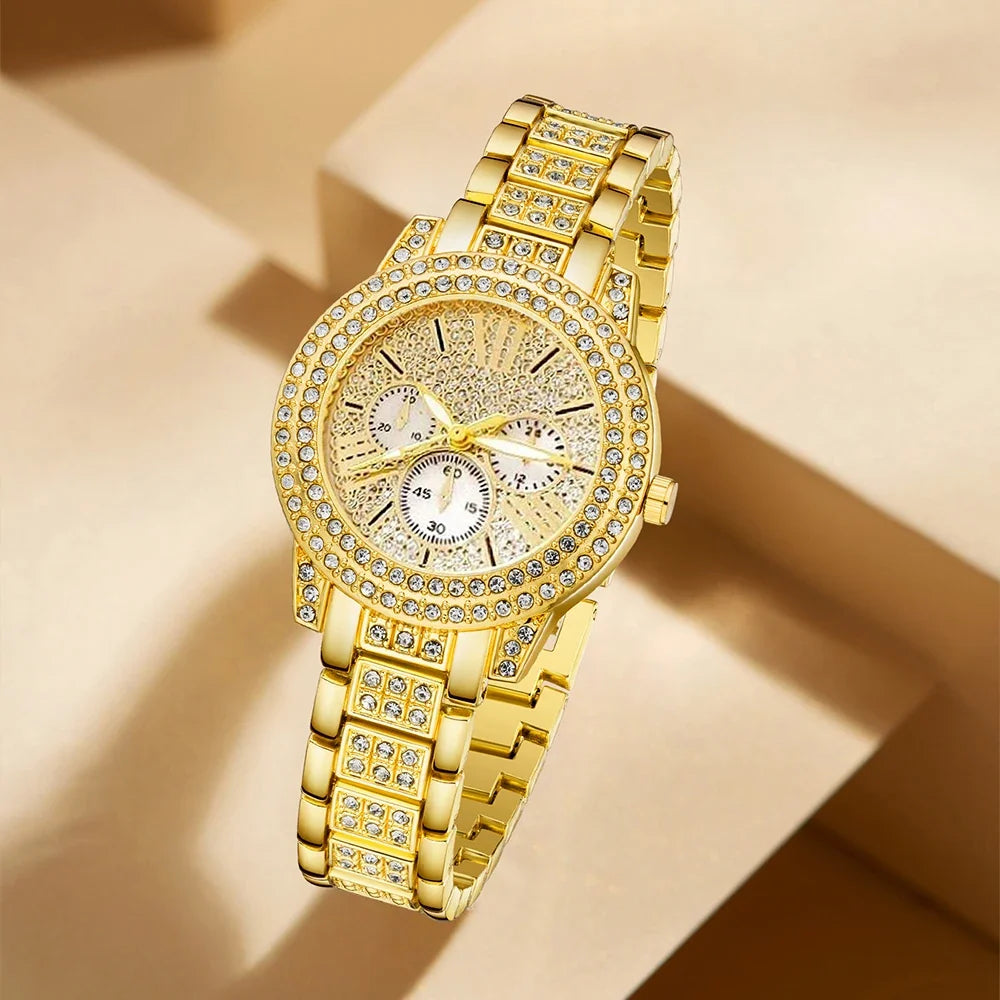 Women's Gold Quartz Watch & Jewelry Set – Ring, Necklace, Earring Watch & Jewelry Set Qme