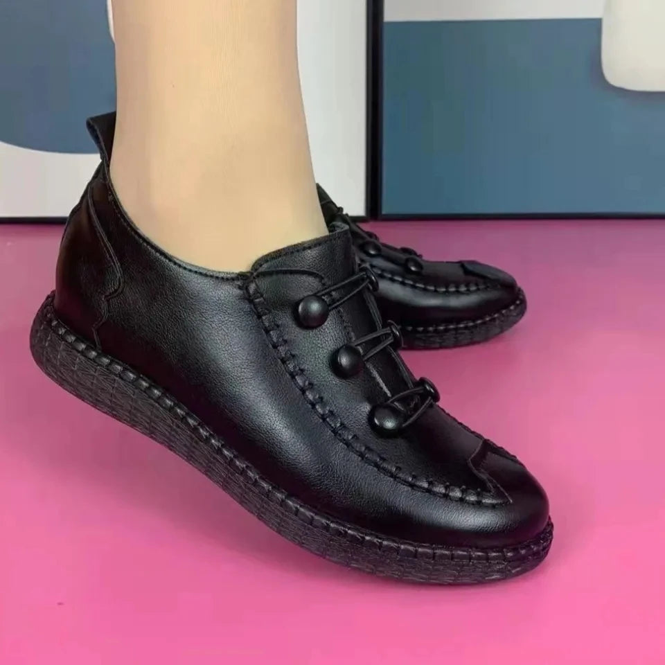 Women's Leather Slip-On Loafers – Classic Flat Shoes, Size 3–14 Women's Flat Loafers Qst Black CN 35 CN