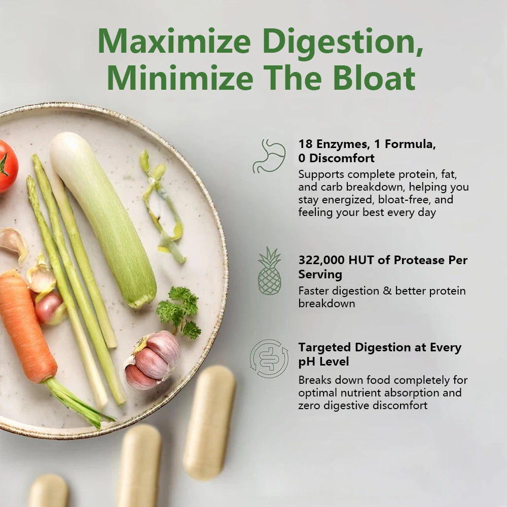 VITALXTRA Digestive Enzymes Capsules – 18 Essential Enzymes Digestive Enzyme Supplement Qst