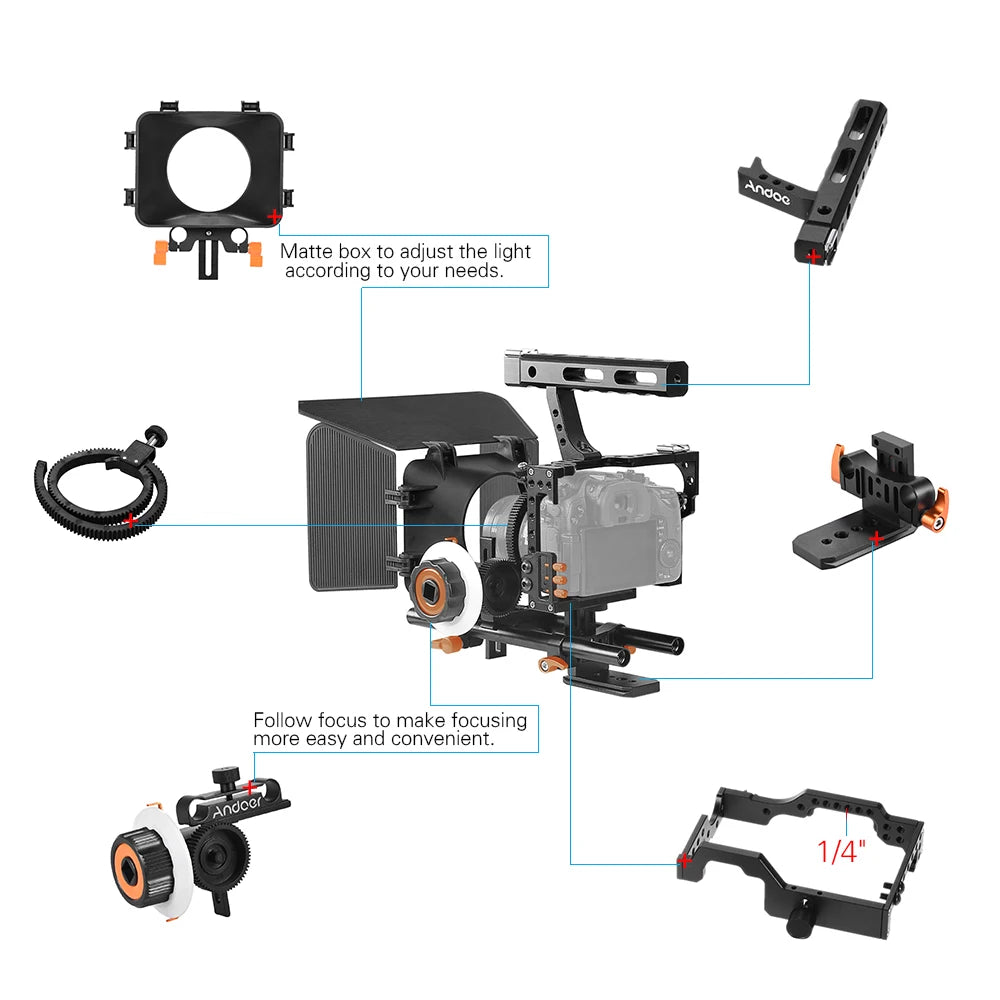 Andoer C500 Camera Cage Rig Kit – Follow Focus & Matte Box Camera Cage Rig Kit Qst