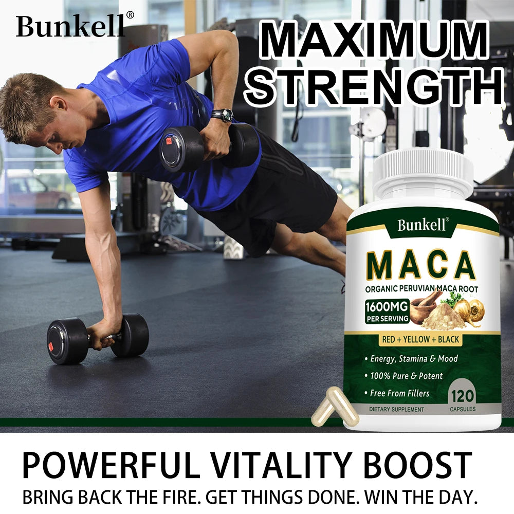 Organic Maca Root Capsules 1600mg – Triple Black Red Yellow Blend Maca Root Supplement Qst
