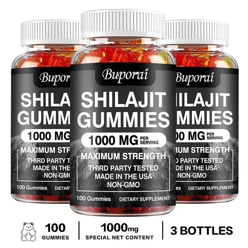 Shilajit Gummies 1000mg – Fulvic Acid & Trace Minerals | Pslalae Wellness Supplement Gummies Qst 100 Gummies-3bottles