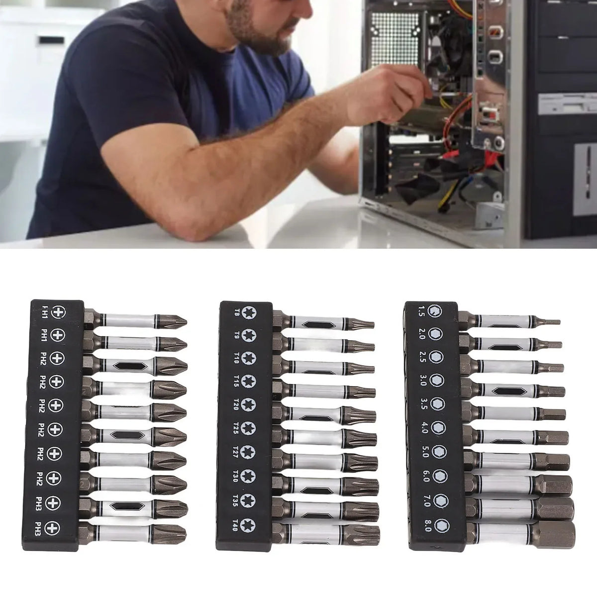 30-Pc Impact Screwdriver Bit Set | D2 Steel Magnetic Hex Shank Screwdriver Bit Set Qme