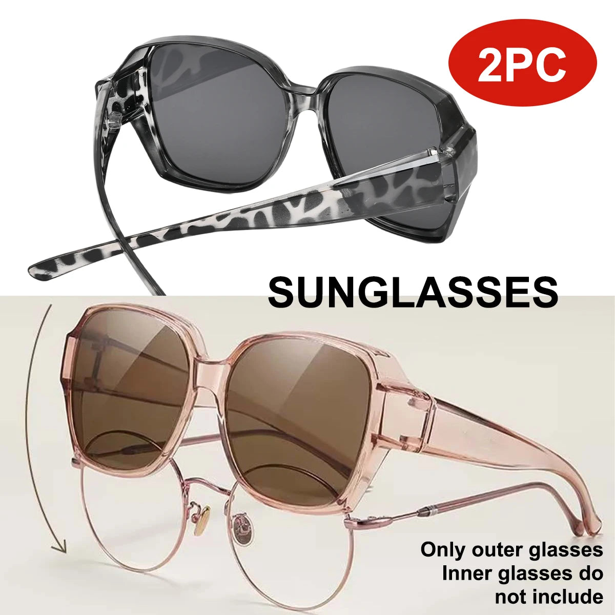 VOPHA Fit Over Sunglasses UV400 Wrap Around Square Shades Fit Over Sunglasses Qst 2PC
